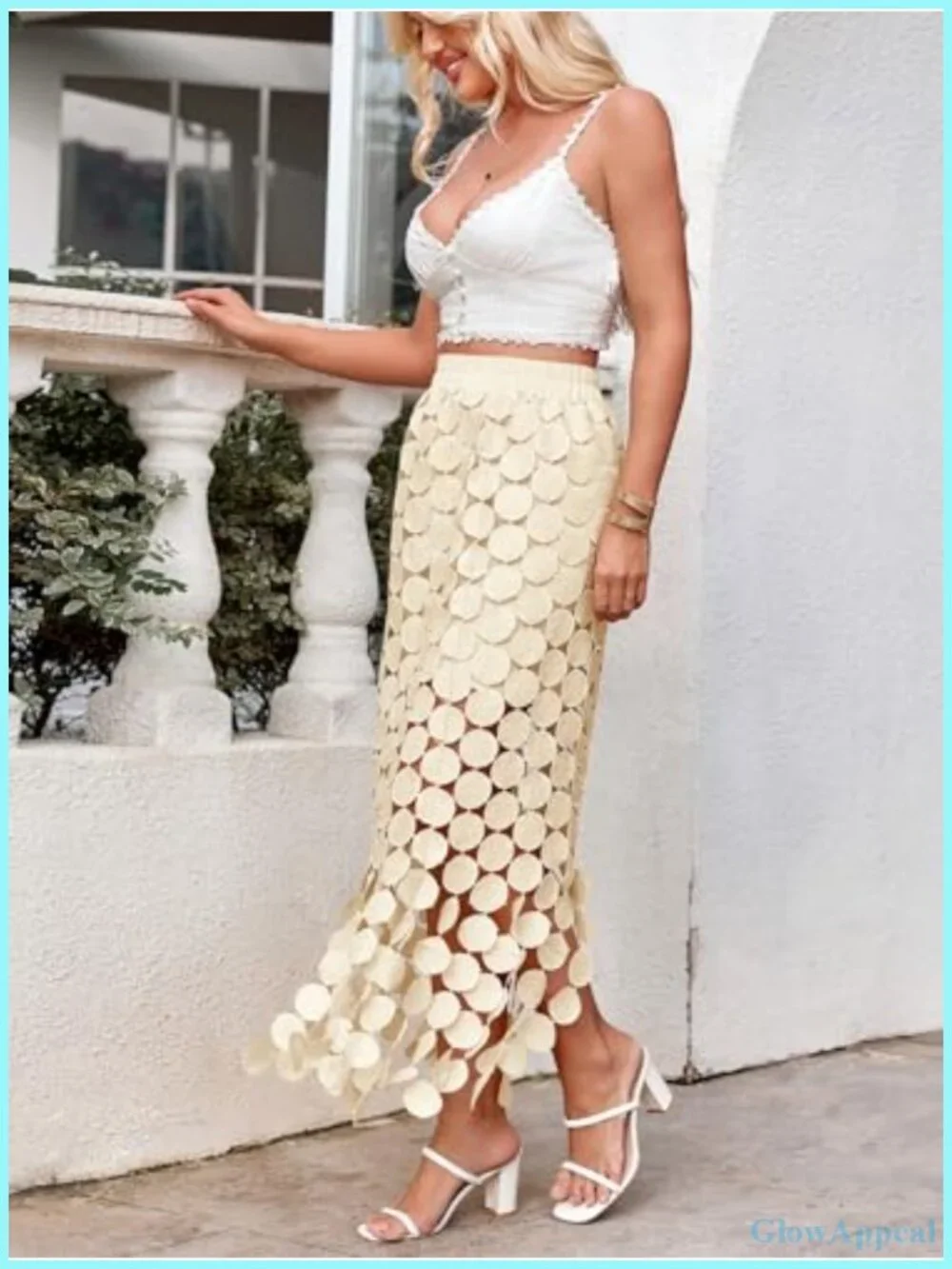 Women's Hollow Out Maxi Skirt with Fringe Hem - Boho Beach Vacation